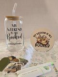 My Weekend is All Booked glass and coaster set