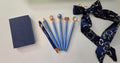 Six Boss Lady Engraved Pens in navy blue and gold with charm toppers