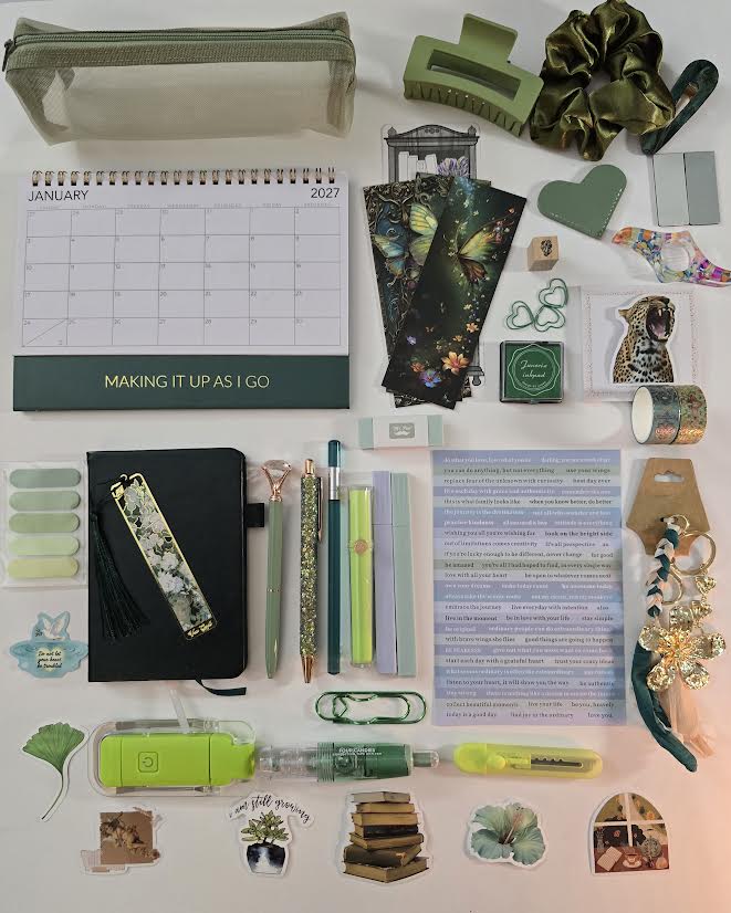 Making it Up as I Go Bundle - verdant green bookish stationery flatlay