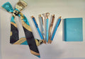 Turquoise Bundle - 5 pens, mini turquoise notebook, and turquoise multi-print bag scarf with gold clasp