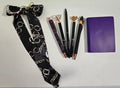 Black & Purple Bundle — 5 Pens + Mini Notebook + Bag Scarf