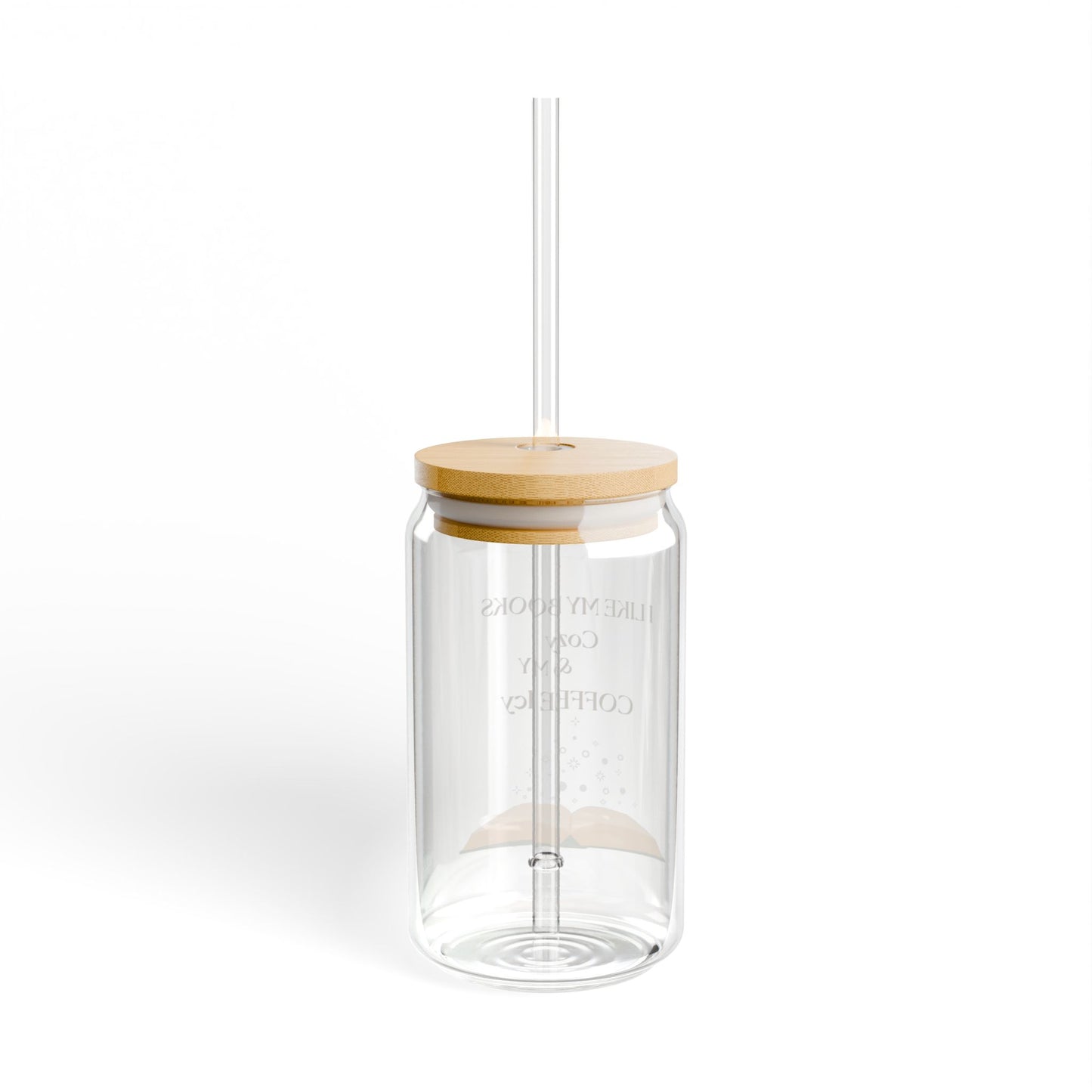 16oz Glass Sipper Cup with Bamboo Lid — "I Like My Books Cozy & My Coffee Icy"