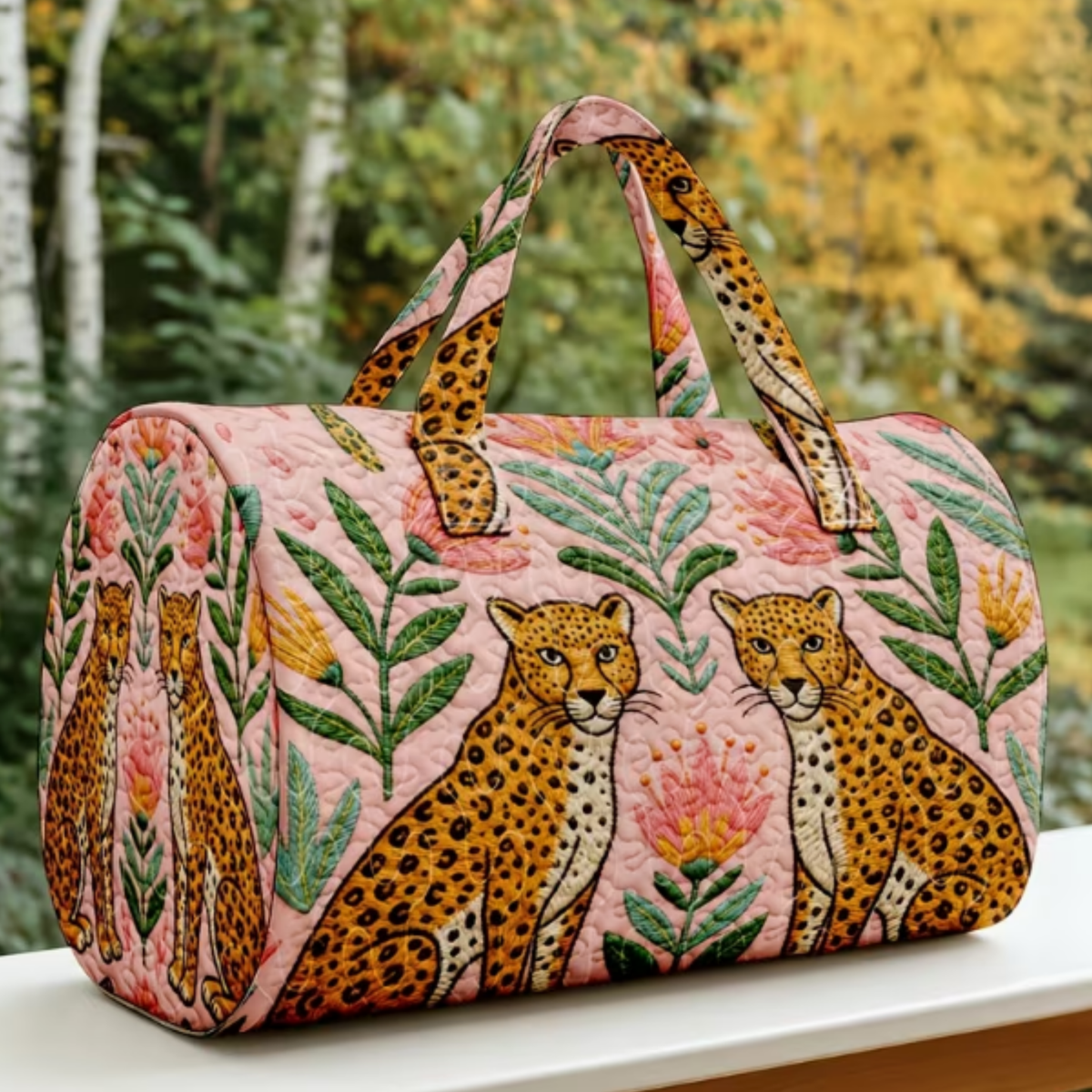Quilted Cheetah Floral Duffle Bag 🐆🌸